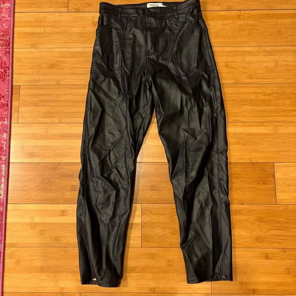 Color Blue Women's Black Leather pants